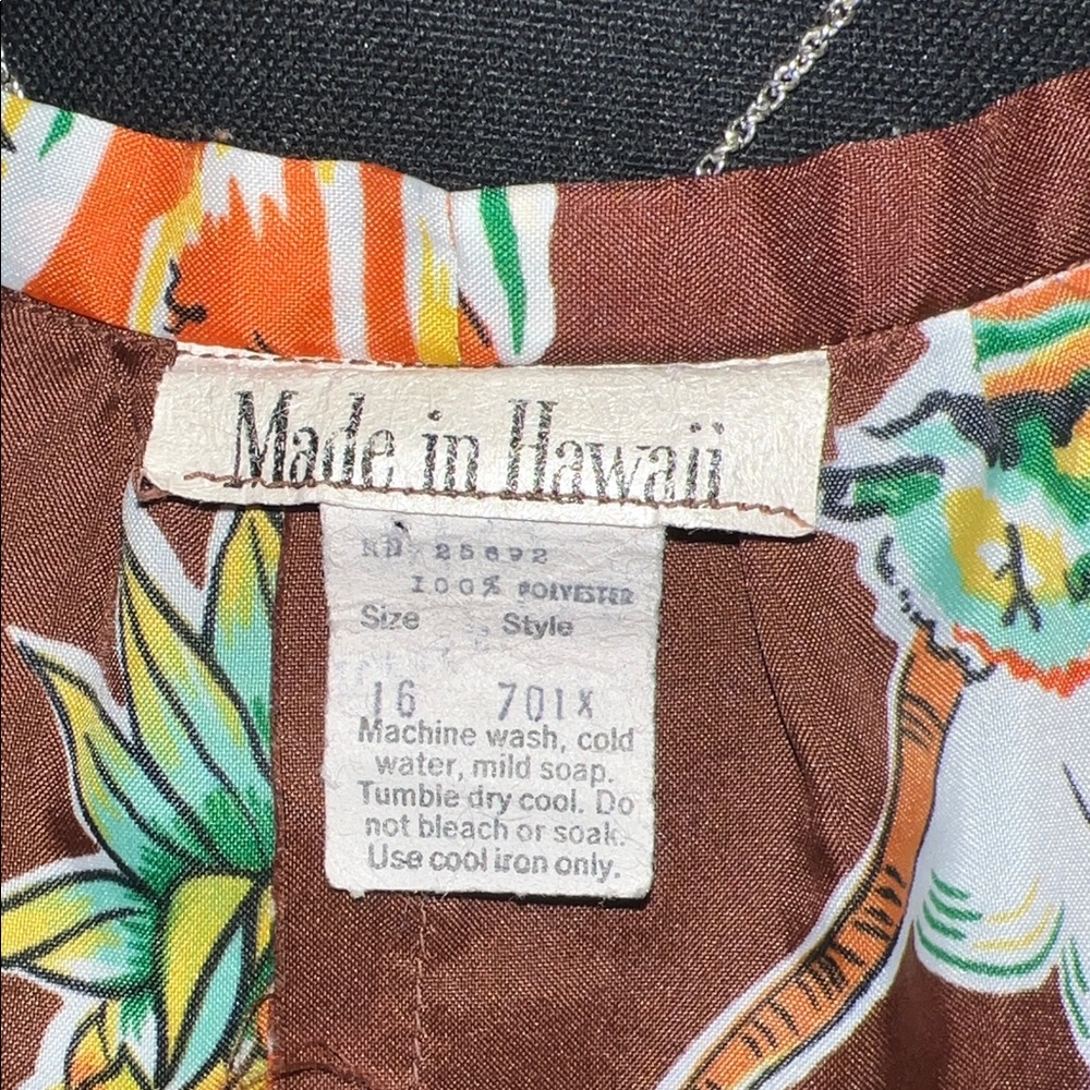 Vintage Made in Hawaii Brown Tropical Print Short-Sleeve Shift Dress Sz.M - Picture 8 of 12